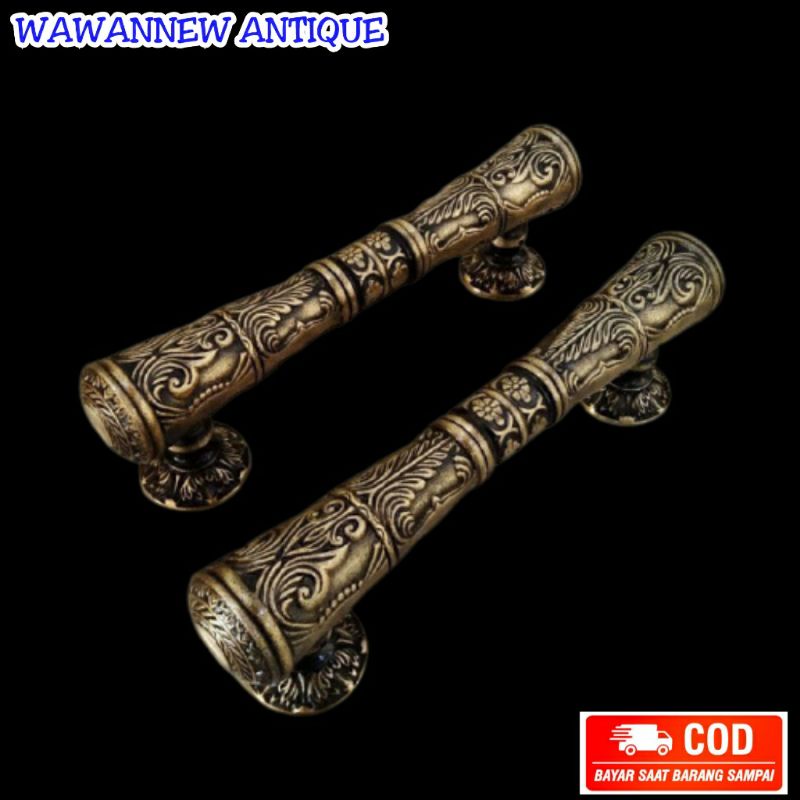 Handle Pintu / Gagang Pintu Rumah Pagar Kuningan Antik Motif Godo Ukir 44cm