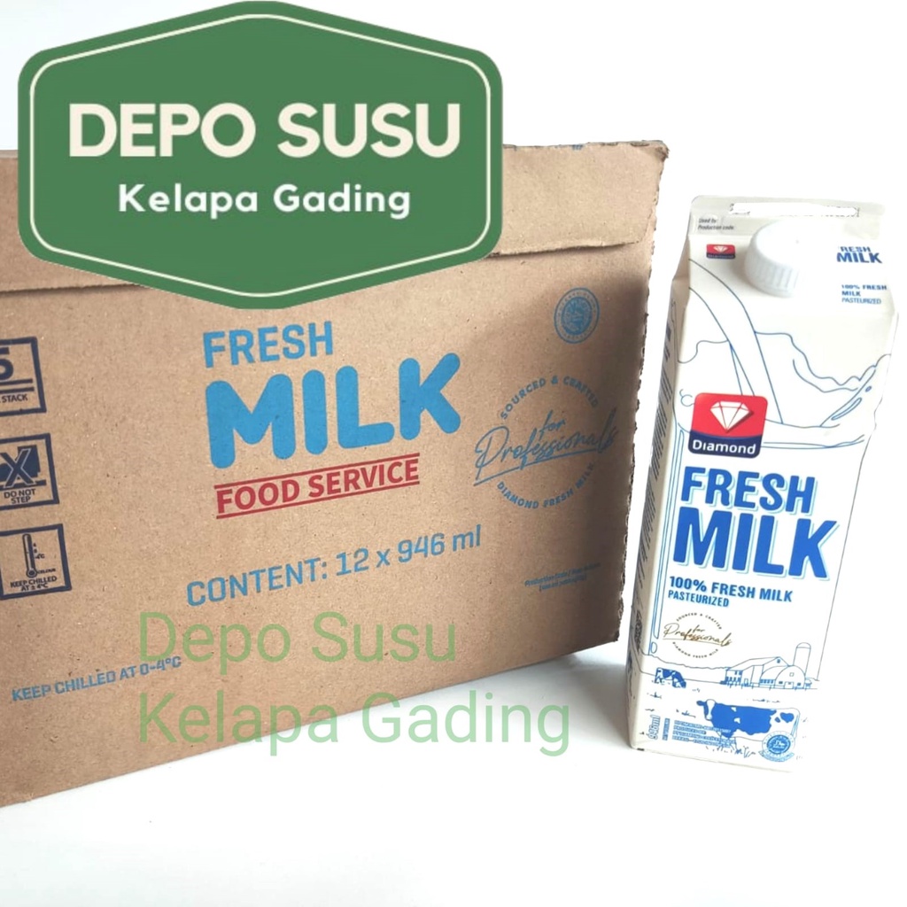 Susu Diamond Fresh Milk 12pcs perkarton liter | Diamon Plain Segar Full Cream