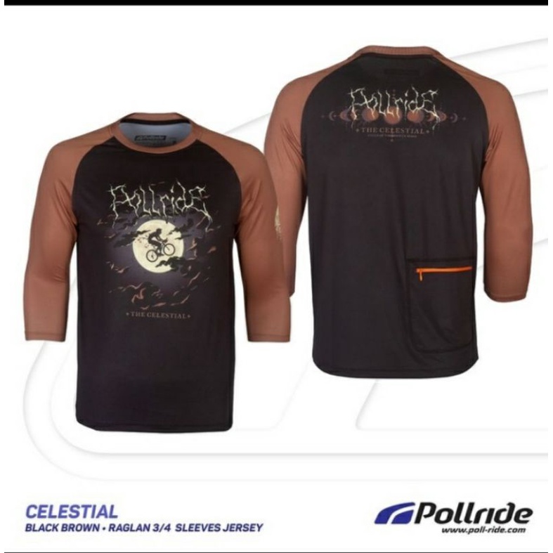 Jersey sepeda raglan 3/4 mtb dh xc am/jersey gravel merk pollride CELESTIAL black brown