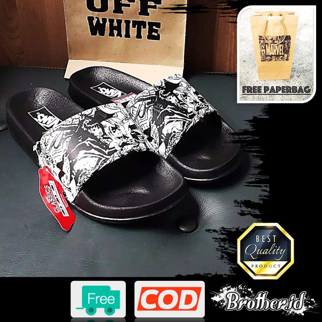 Sandal Slip On Distro Pria Wanita Karet Vans Marvel Karakter Hitam Permium Sandal Selop Termurah Fre