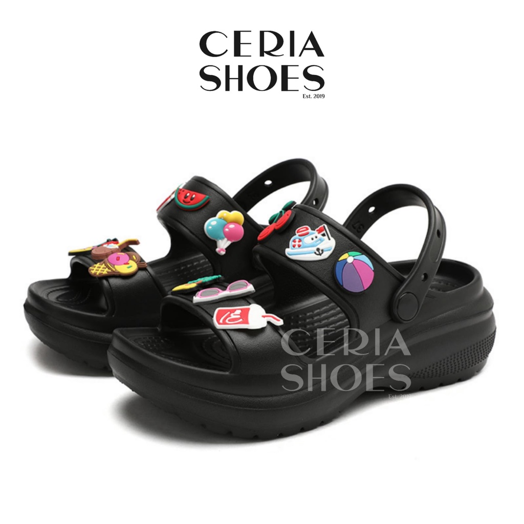 EVA Sandal Tali Wanita Slippers Korean Import Bahan Spons Super Ringan Rubber Anti Slip Tebal Elastis Holiday Jibbitz