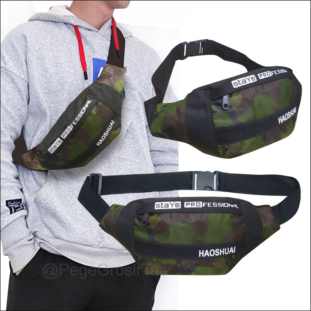 Tas Waistbag Pinggang Motif Doreng Army Slingbag Bahu Kasual Selempang Cowok - PG - 8856