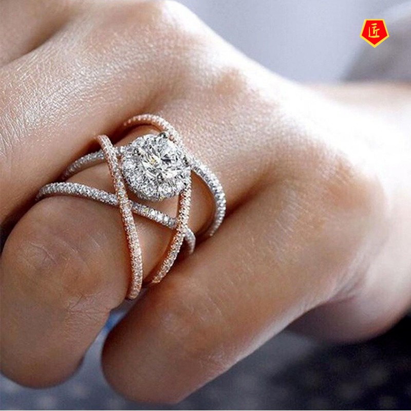 [Ready Stock]Rose Gold Color Separation Ring Female Europe and America Creative Cross Ring