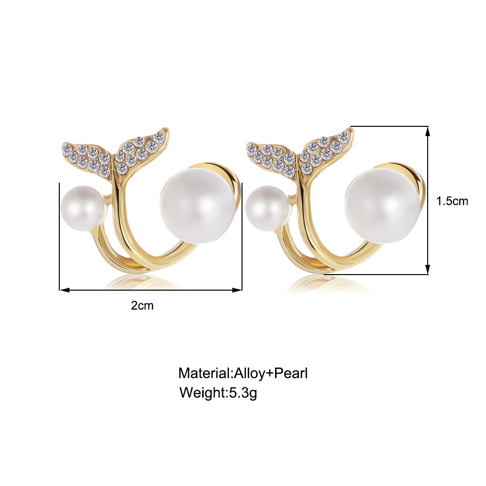 Anting Stud Mutiara Bentuk Ekor Ikan Warna Emas Untuk Wanita