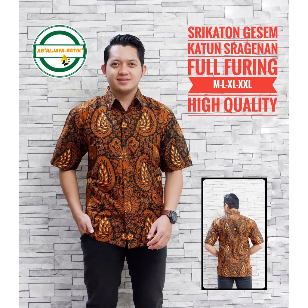 SRIKATON GESEM ALJAYA BATIKSOLOAMANAH BAJU KEMEJA BATIK PRIA SOLO LENGAN PENDEK PANJANG LAPIS FURING ATASAN PREMIUM MODERN KATUN HALUS BANYU PINK BAUREKSA BINTANG DELING BISAMA BISONO IJO CEMANI MOON CEPLOK KASATRIAN CONDRO CUWIRI KASATRIAN DEWARI ELANG