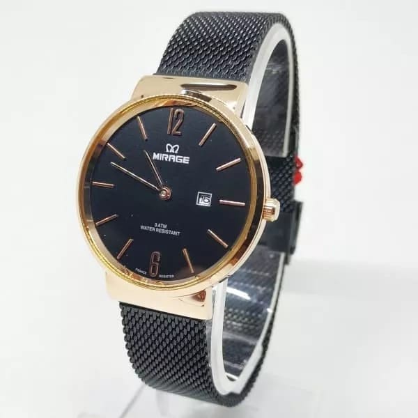 Jam Tangan Wanita Mirage Original 8623 Hitam Rosegold Bergaransi Water Resistant