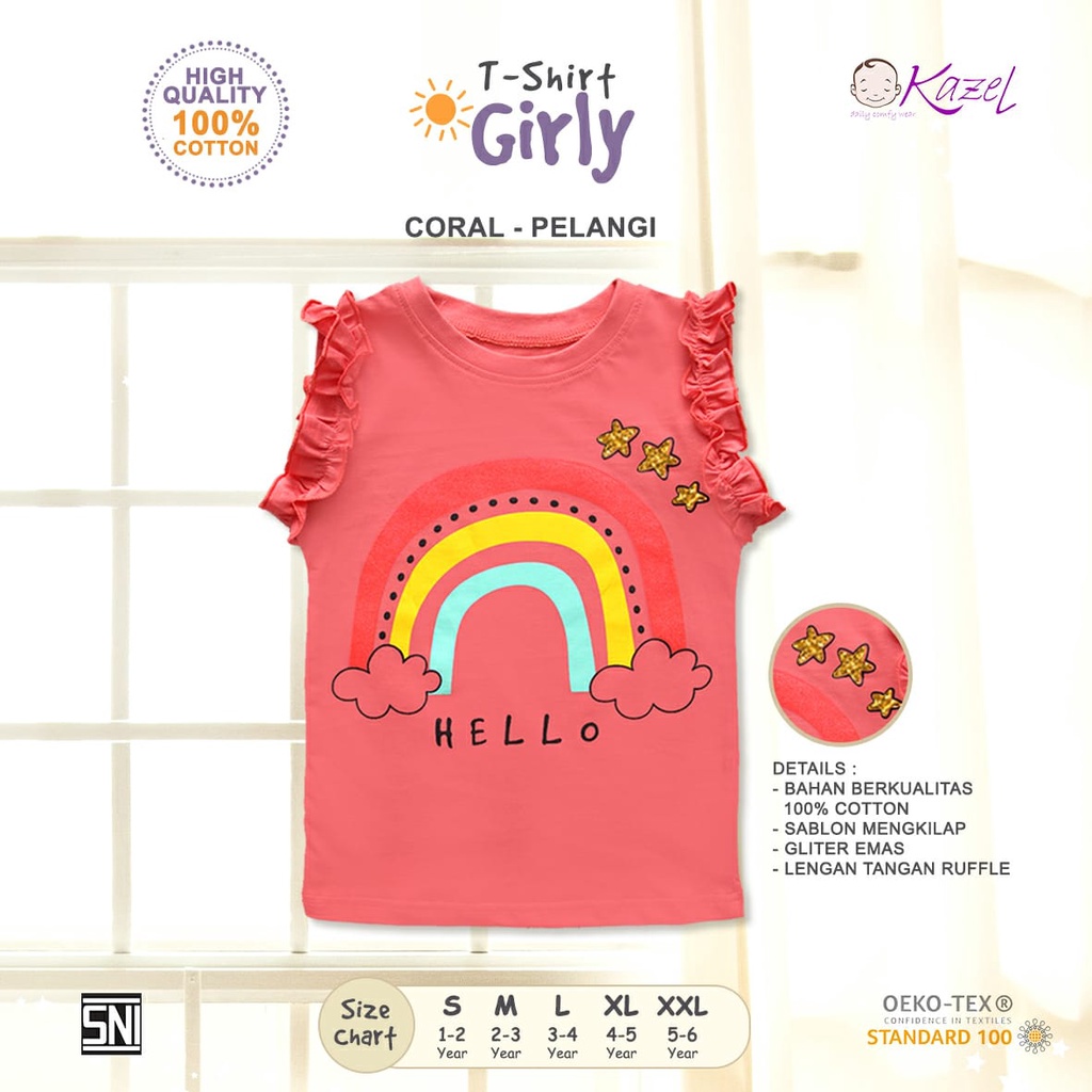 Kazel Tshirt Girly Edition 1-5 Tahun - Kaos Anak Perempuan / Atasan Anak