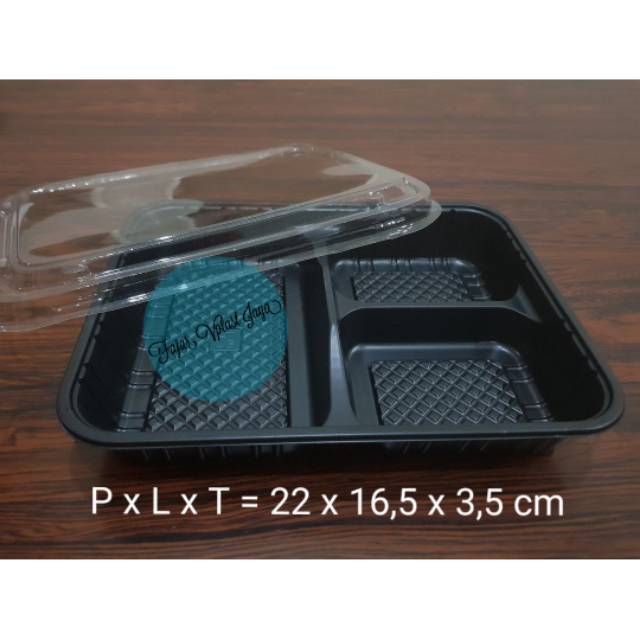 Lunch box sekat 3 / tray bento box + tutup (50pcs)