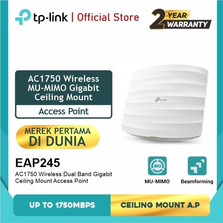 TPLink EAP245 AC1750 Wireless Dual Band Gigabit Ceiling Mount Access