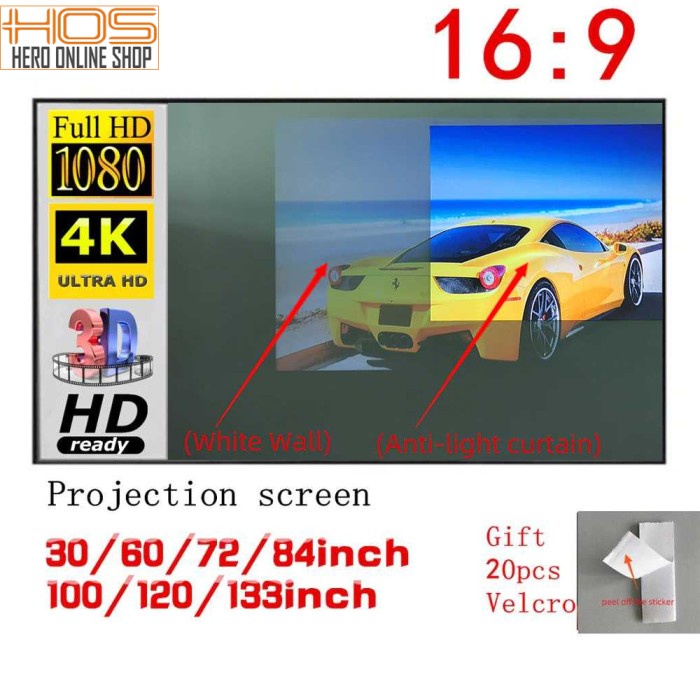 

Limited Layar Proyektor Screen Projector 60/72/84/100/133In 4K Light Resistant