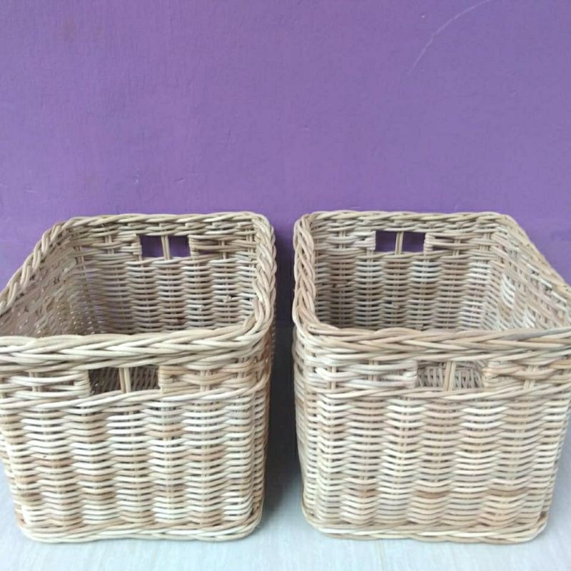 Keranjang rotan kotak persegi laci penyimpanan sedang 29x27x25 cm