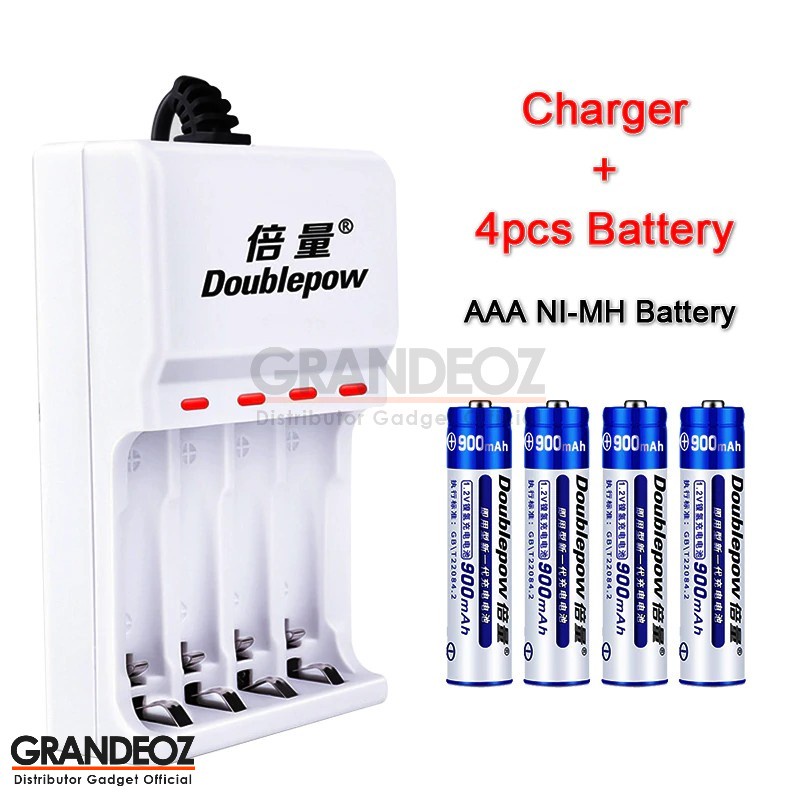 DOUBLEPOW Charger Baterai 4 Slots +  AA  1250mAh  / 1200mAh Batrey Batu batre Cas AAA Ni-MH Ni-CD ta