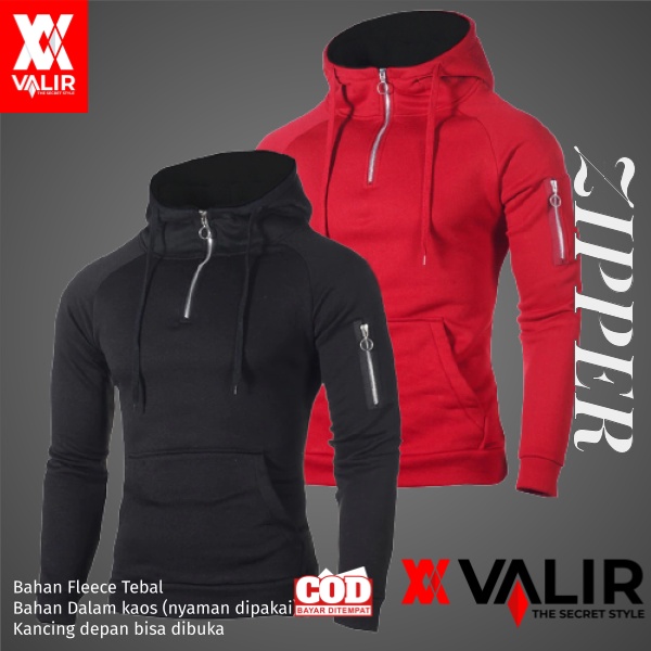 Valir Jaket Dapper Sweater Hoodie Pria Polos Original Edition Terbaru 2021 Warna Hitam Merah Polos