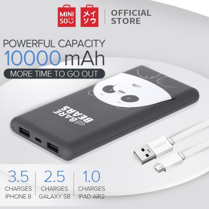 Miniso Official Powerbank 10000Mah We Bare Bear 2A Power Bank 2 Usb Ou Terlaris....