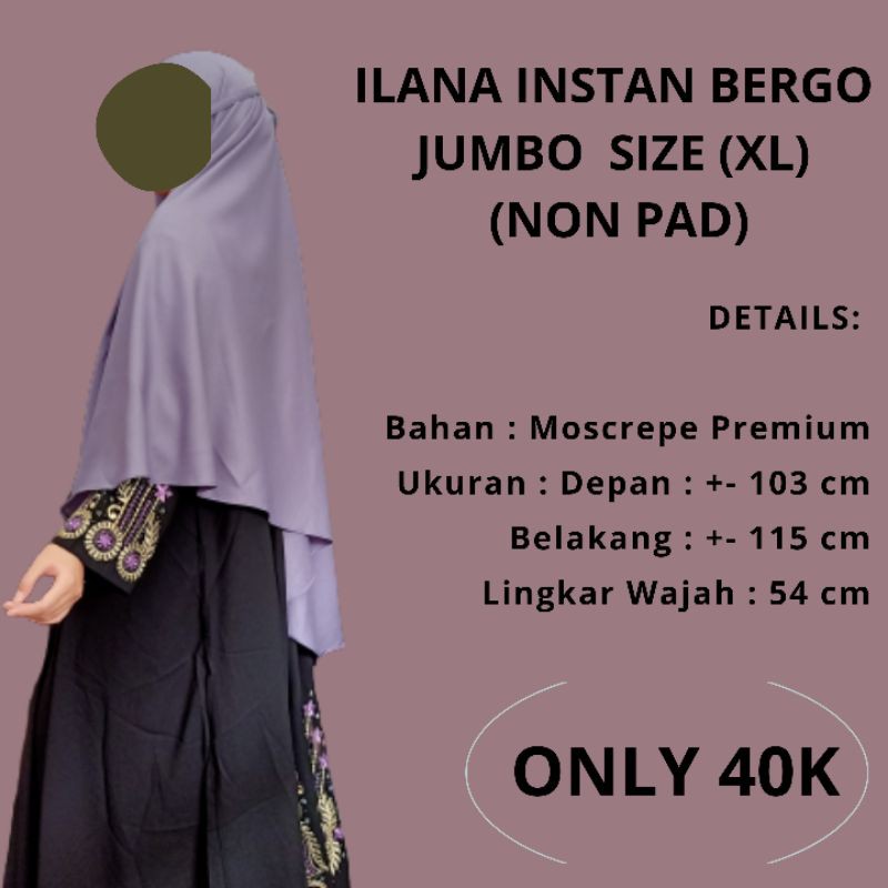 BERGO MARYAM JUMBO (NON PAD)/HIJAB INSTAN/BERGO XL/ILANA INSTAN BERGO