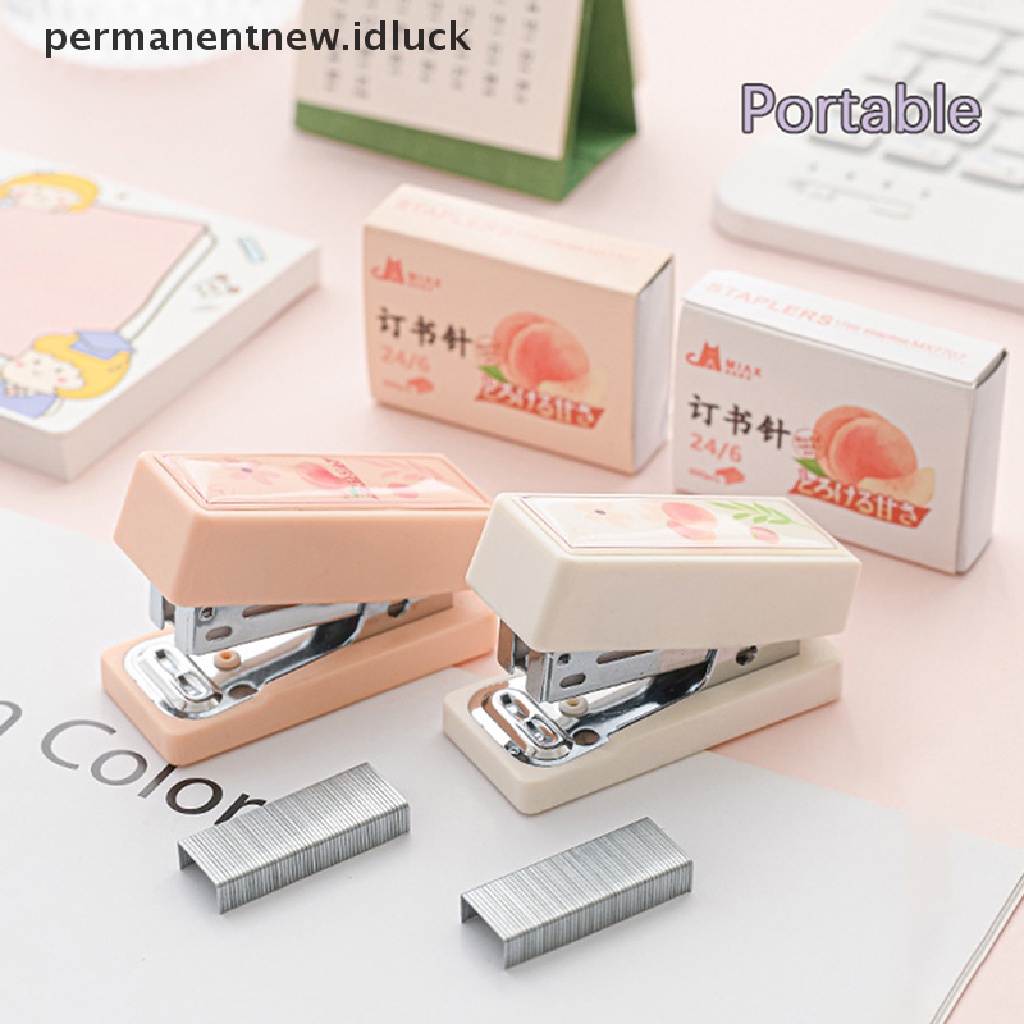 Set Stapler Mini Bahan Metal Warna Peach Putih Dengan 400PCS No.12 Staples Untuk Alat Tulis Sekolah Kantor