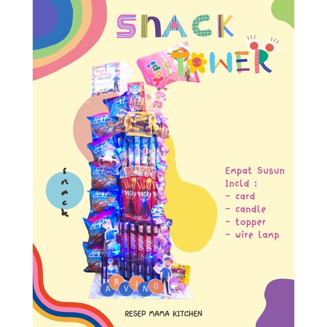 4SUSUN SNACK TOWER-SNACK CAKE-SNACK TART-KADO ULANG TAHUN-HAMPERS SNACK TOWER