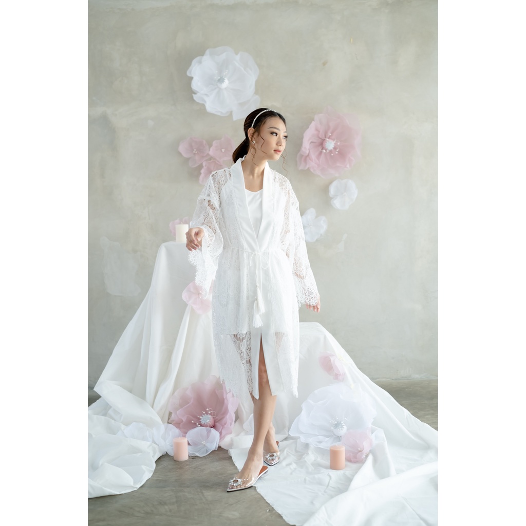 Milaca Robe- FAE Collection- Kimono Pengantin Brokat Renda Bride Robe Wedding Robe