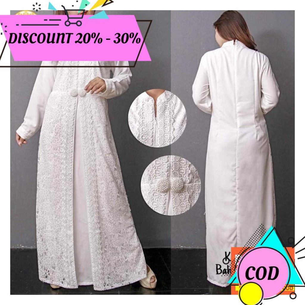 (BAYAR DITEMPAT) CHIANOZ GAMIS PUTIH BRUKAT JUMBO WANITA / BUSANA MUSLIM BAJU SYARI LEBARAN HAJI