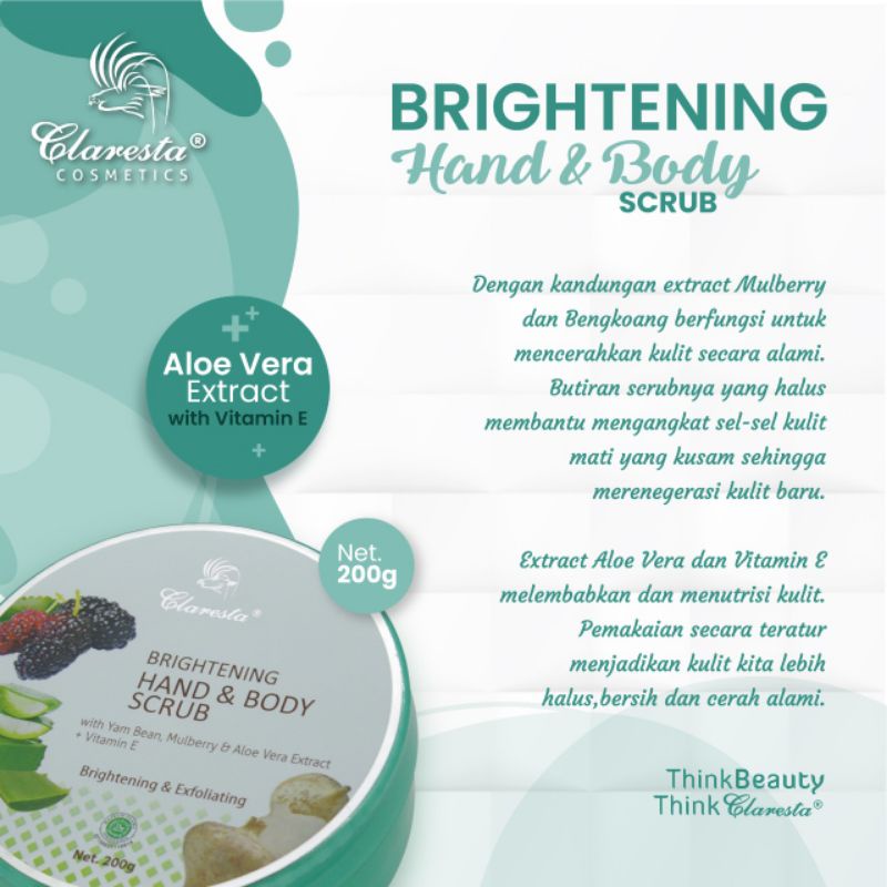 ☘️Yuri Kosmetik☘️ Claresta Brightening Hand &amp; Body Scrub with ALOE vera 200gram