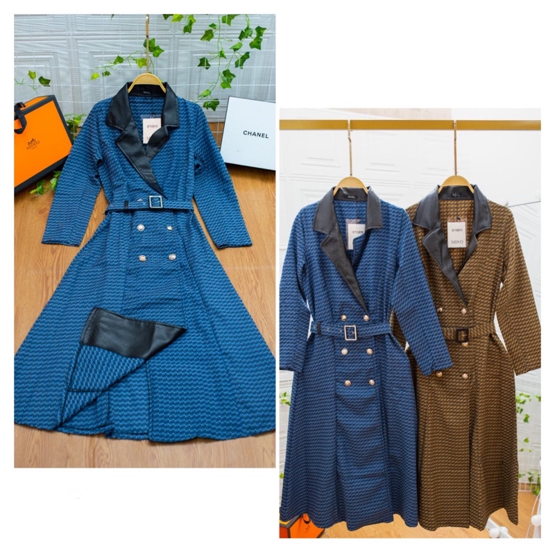 LONG OUTER KOREA IMPORT PREMIUM // DRESS IMPORT PREMIUM // DRESS KOREA // DRESS KULIT SINTETIS MIX TWEED // DRESS TWEED // KEMEJA TWEED IMPORT PREMIUM // LONG DRESS BELT