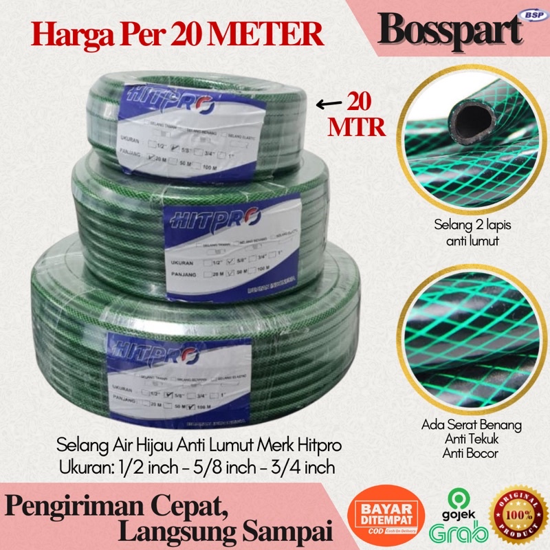 Selang Air Hijau 20 METER Ukuran 1/2 5/8 3/4 Selang Air Anti Lumut / Selang Taman Murah Anti Tekuk