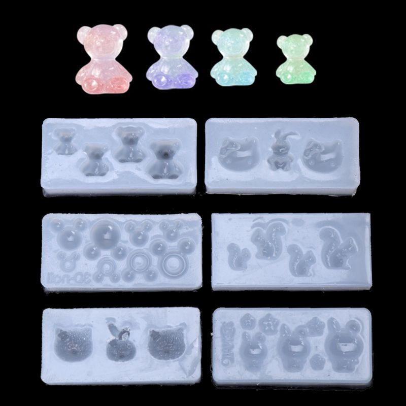 SIY  6Pcs 3D Animal Silicone Nail Art Decor Resin Cabochon Jewelry Pendant Mold Set