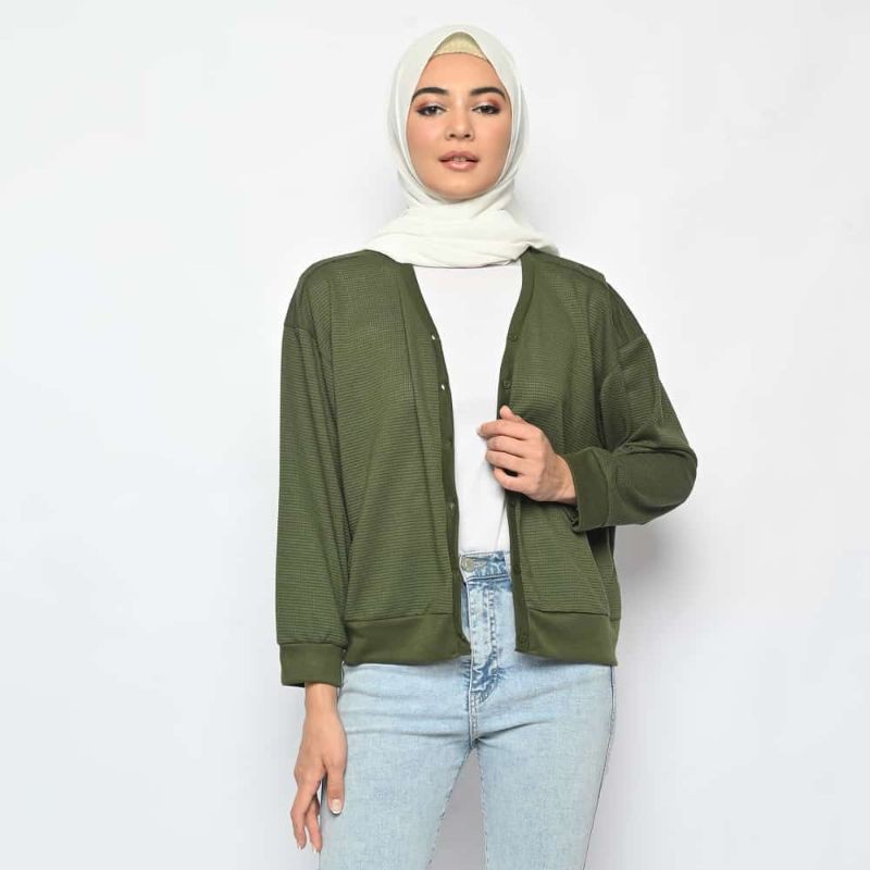 Cardigan wanita Phenomenal branded I Outer I Cardi waffle I Cardy rajut I Kardigan halus premium-Avocado