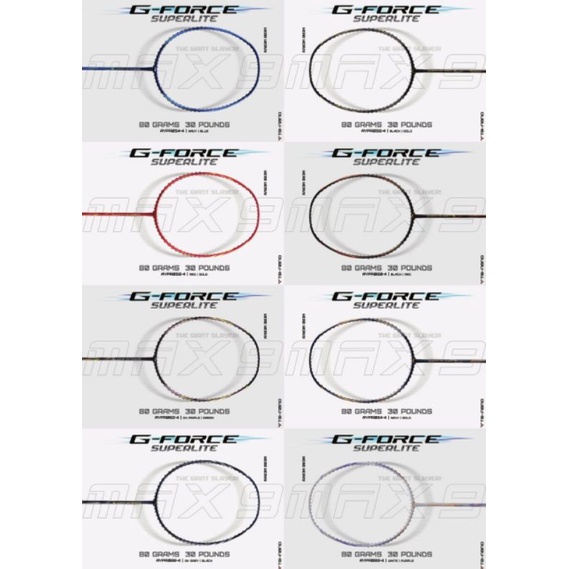 RAKET BADMINTON LINING GFORCE SUPERLITE MAX 9 / SUPERLITE MAX 10 SUPER LIGHT TECHNOLOGY 80 gram / 30