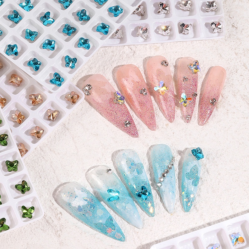 Pretty 30PCS Hiasan Butterfly 3D/Aksesoris Kupu-kupu Crystal Warna Warni Nail Art