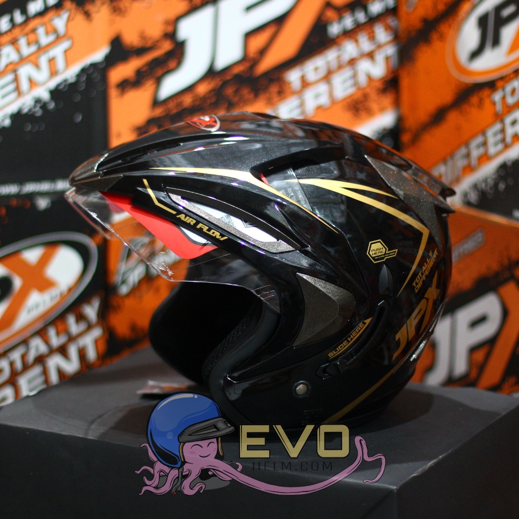 HELM JPX HALFFACE_JPX SUPREME - BLACK METLAIC / GOLD ( ONGKIR 2KG) JPX HALFFACE JPX SUPREME