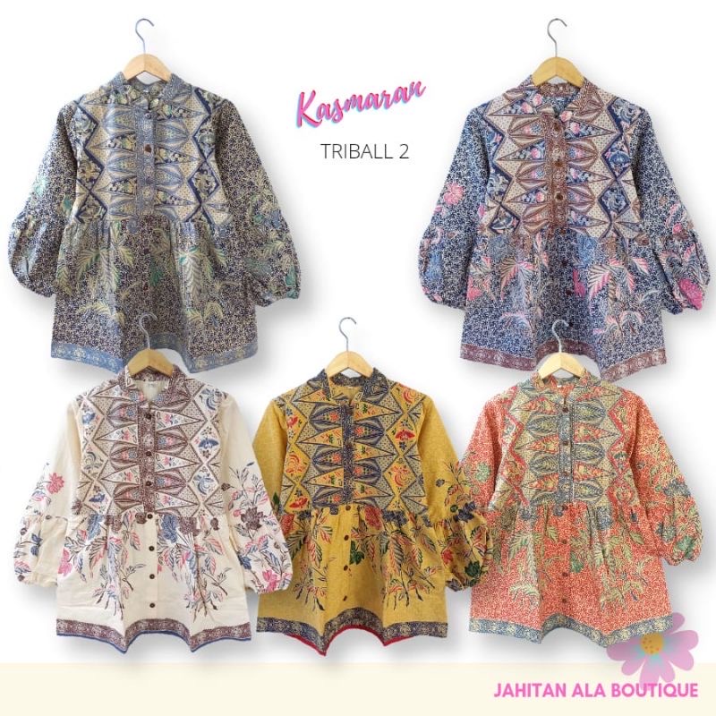 [PREMIUM] Blus Kasmaran Tribal #2 Batik Busui Peplum Flower Series Warna Soft Katun Atasan Kerja Casual Modern Solo