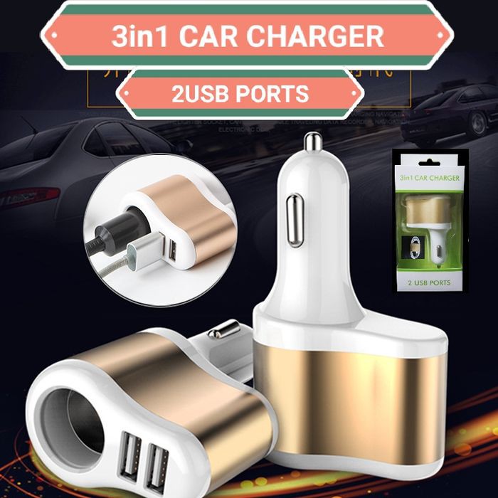 3.1A Dual USB Ports Charger Car Cigarette Lighter Power Socket - Emas