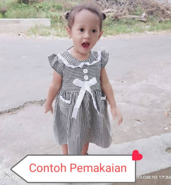 Dress anak cewek 1 2 tahun sailor japan baju anak renda strip salur saku bawah kanan kiri sailormoon