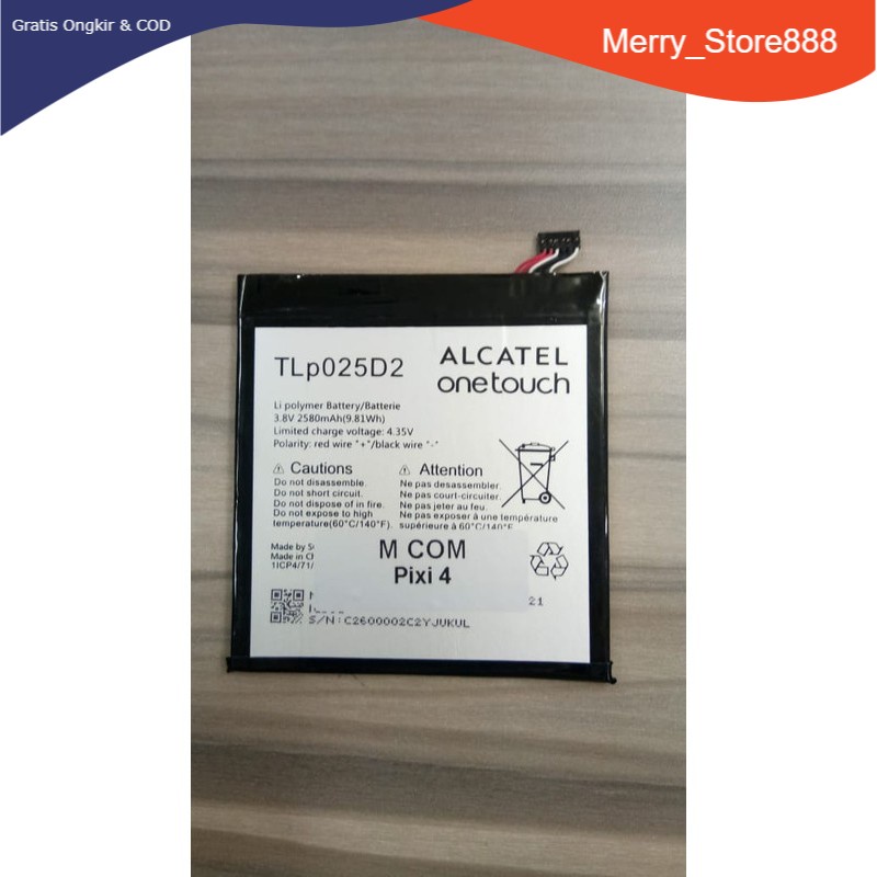 Batere Battery Batre Baterai Double Power Mcom Alcatel OneTouch TLP025D2 Pixi4 Pixi 4