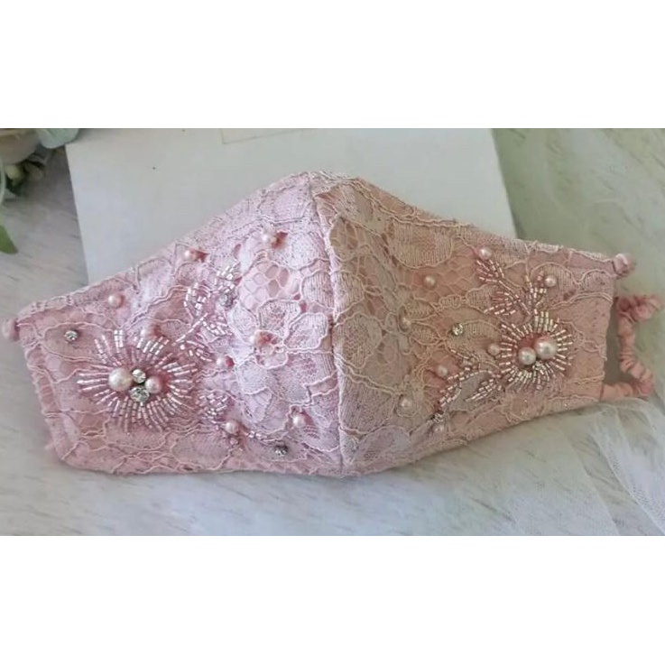 Masker Payet Brokat Premium Handmade Masker Pesta Pink