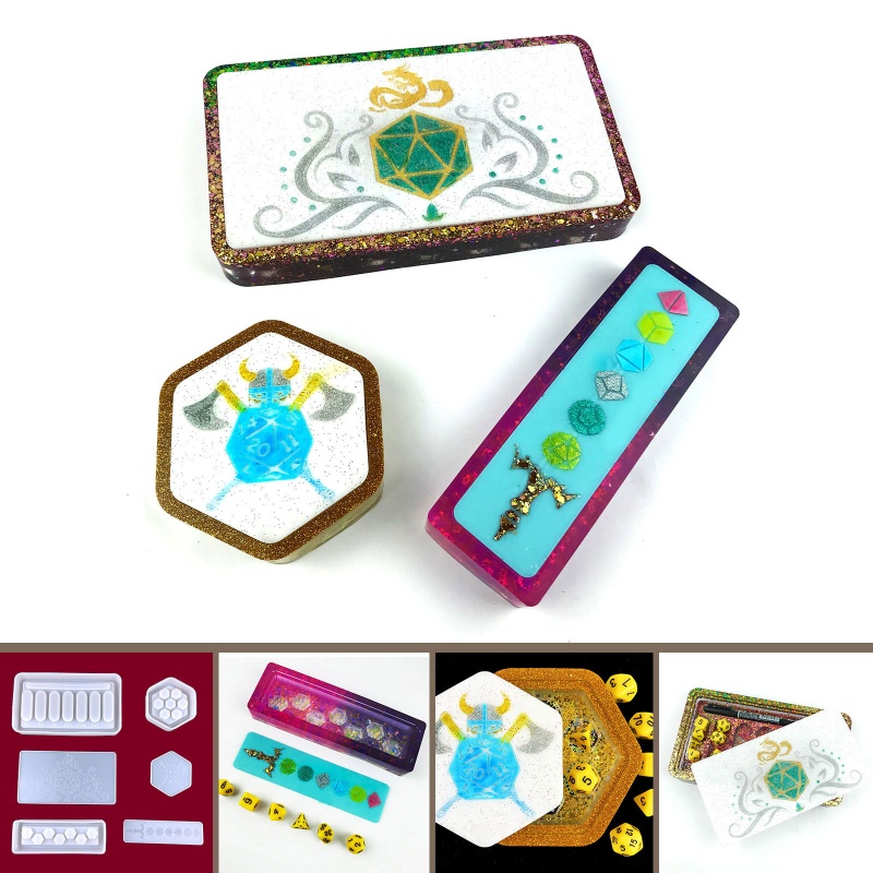 Siy Cetakan Silikon Bentuk Heksagonal Dengan Tutup Untuk Penyimpanan Dadu Resin