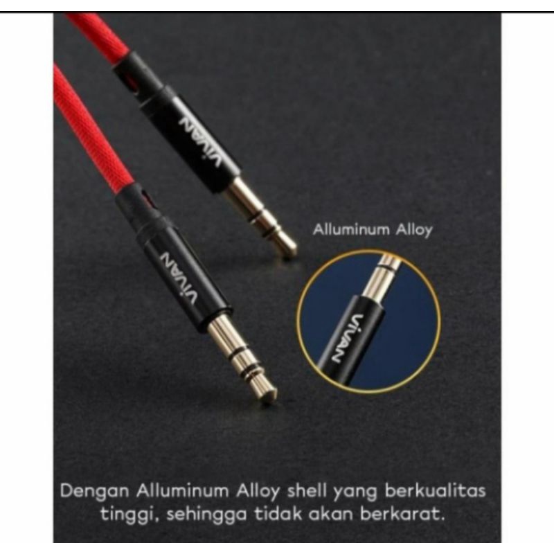 Vivan AUX01 Aux Audio Cable 100CM HI-FI Sound Gold Plated Jack 3,5mm-merah and black