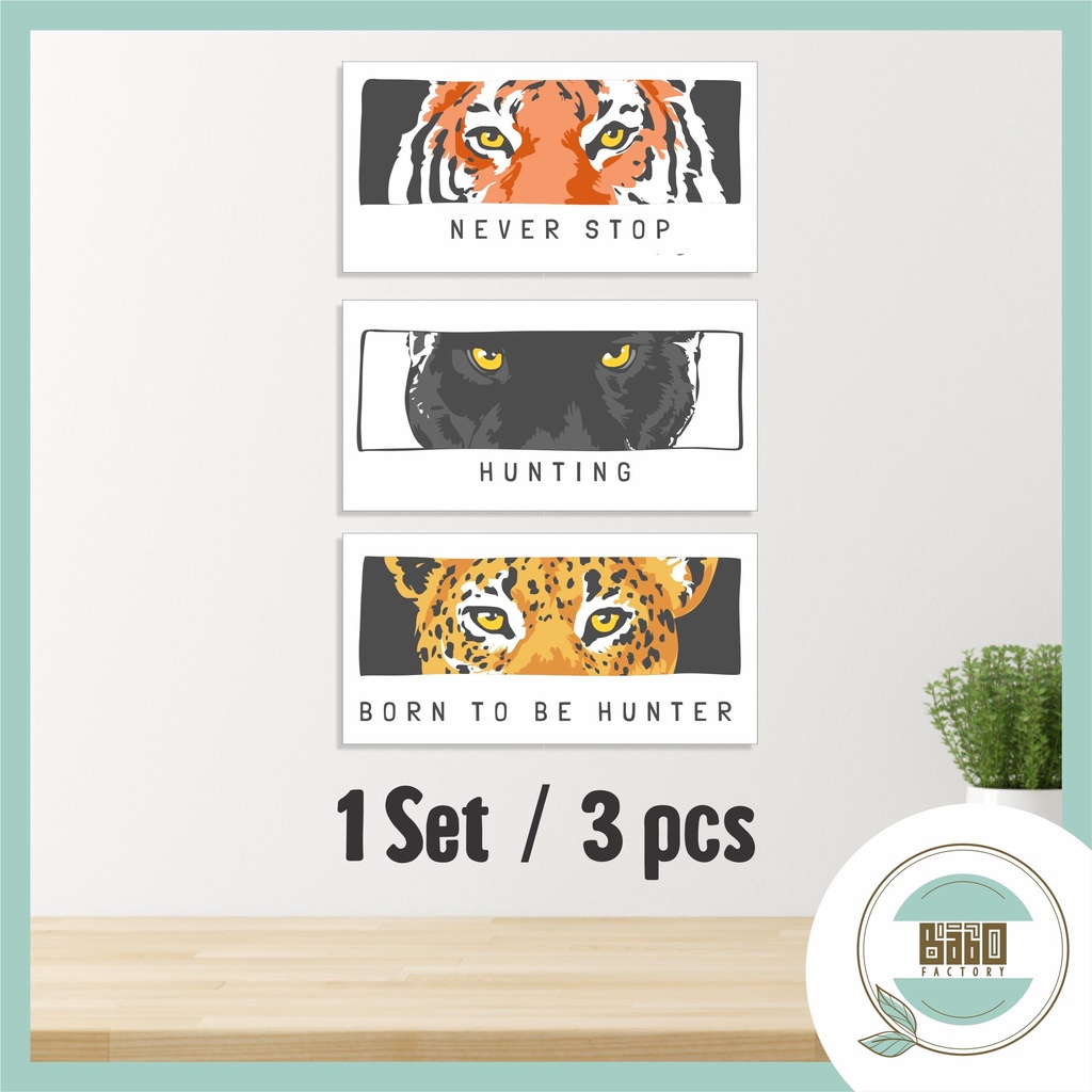 [1 set / 3 pcs] Hiasan Dinding Aesthetic Quotes Never Stop Hunting 15x30 cm/papan