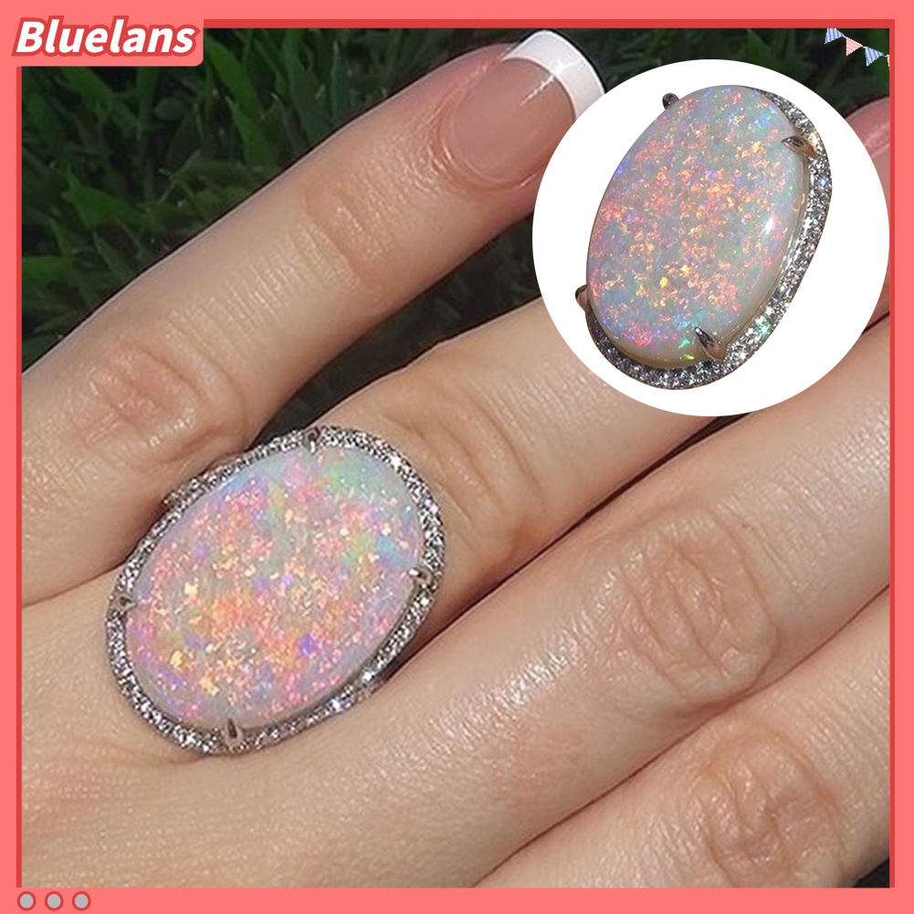 Bluelans Women Shining Artificial Opal Stone Finger Ring Wedding Engagement Jewelry Gift