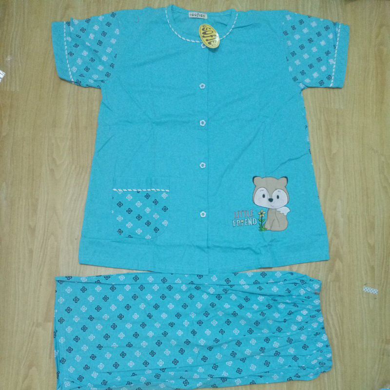 flo_style-baju tidur 3/4 jumbo kaos tebal lorita tinny by Sofie termurah/terlaris(Etalase2geser☝️-Biru kcg full 326