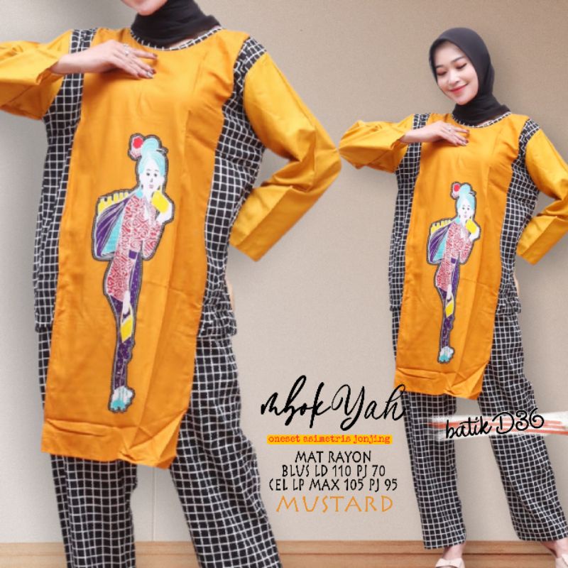 Oneset rayon panjang baju santai wanita muslim kekinian adem keren kece cantik lucu motif karakter ibu ibu besar jumbo mbok terbaru viscose katun murah baju tidur