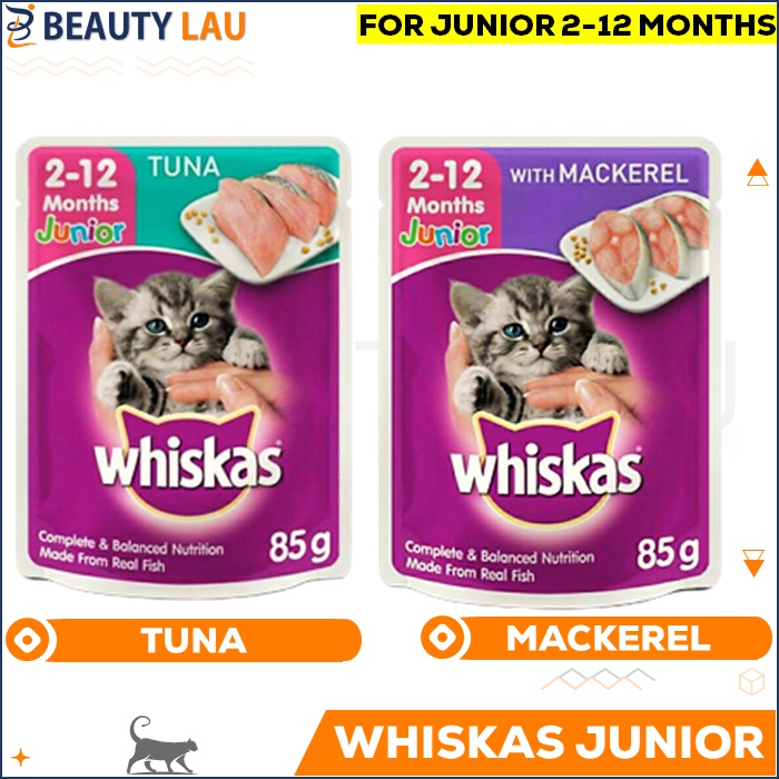 WHISKAS JUNIOR POUCH 80GR 2-12 MONTHS WISKAS MAKANAN BASAH KUCING CAT WET FOOD KITTEN MURAH