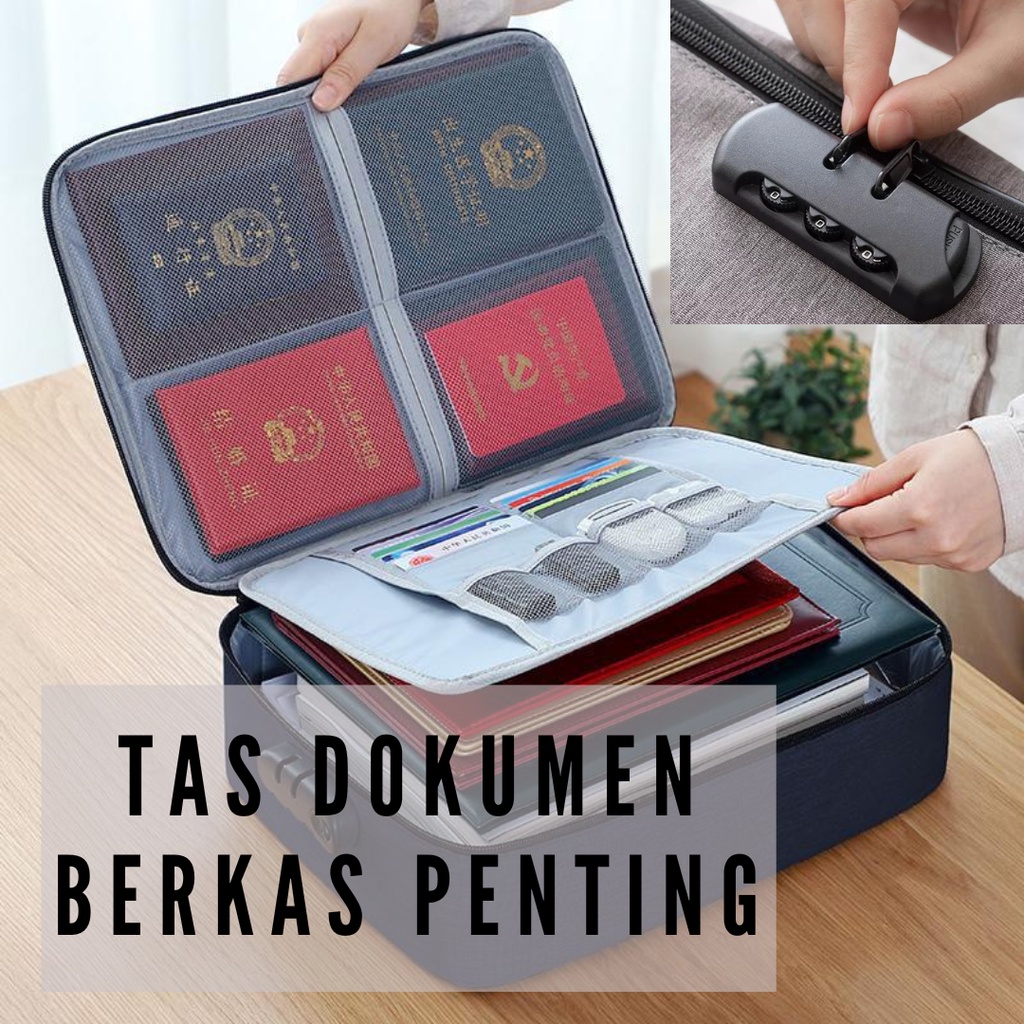 Tas Dokumen Anti Air Password Travel Bag Tas Penyimpanan Dokumen File Penting Surat Akta Ijazah Sert