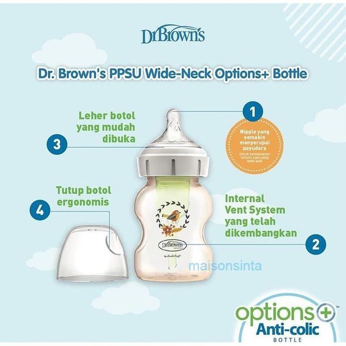 Dr Brown's Anti Colic Bottle Wide-Neck PPSU Natural Feeding 150ml/240ml