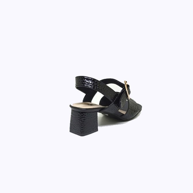 Sandal Wanita Hak tahu 5 cm Ukuran Besar Kaki Jumbo BIG SIZE 41 42 43 44 45 sendal Heels cewek casual pesta formal - Sendal Heel Tali kulit hitam Croco Gesper