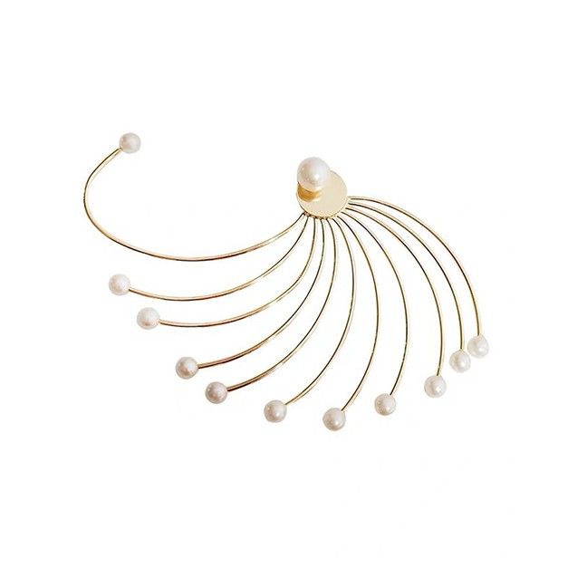 LRC Anting Tusuk Fashion Gold Color Scalloped Geometric Faux Pearl Alloy Earrings K26884