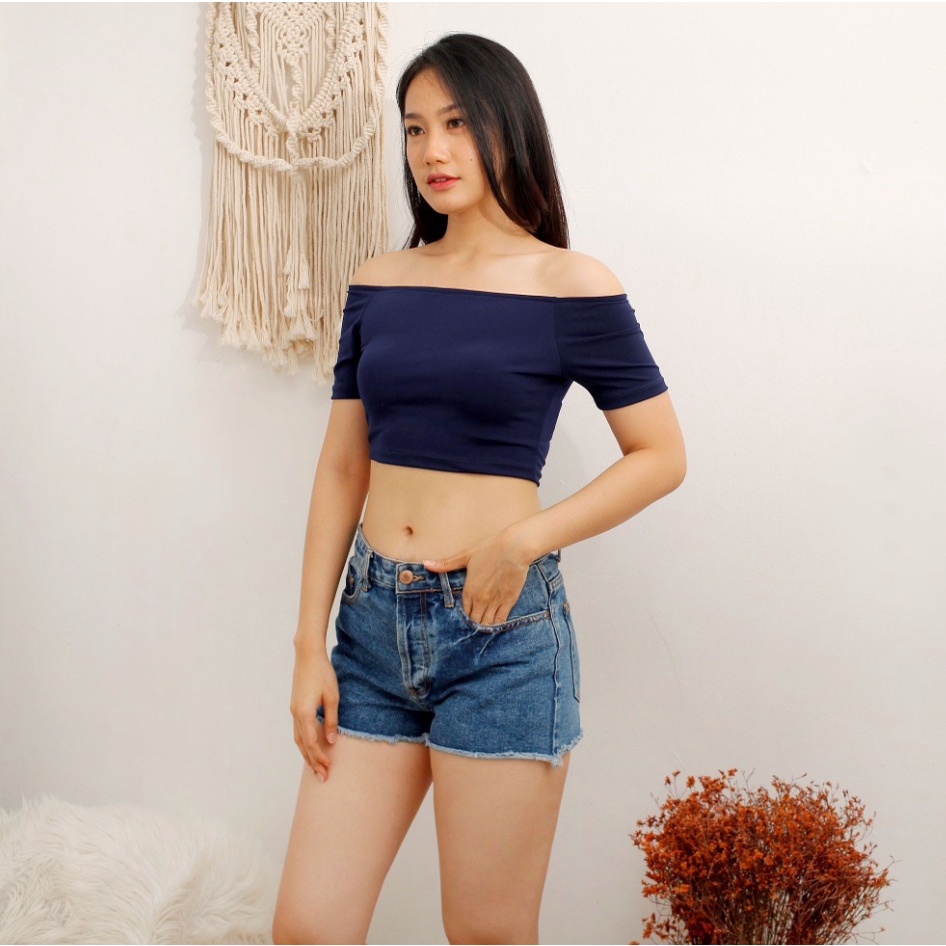 CAVALU Sabrina Crop Top Baju Atasan Wanita Crop Tee Korean Style 071