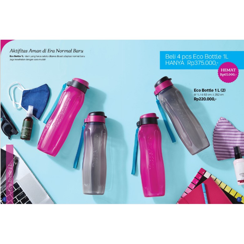 Eco Bottle Tupperware 1L Ungu dan Hitam