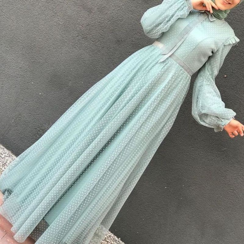 gamis/dress pesta tille dot/tulle dot